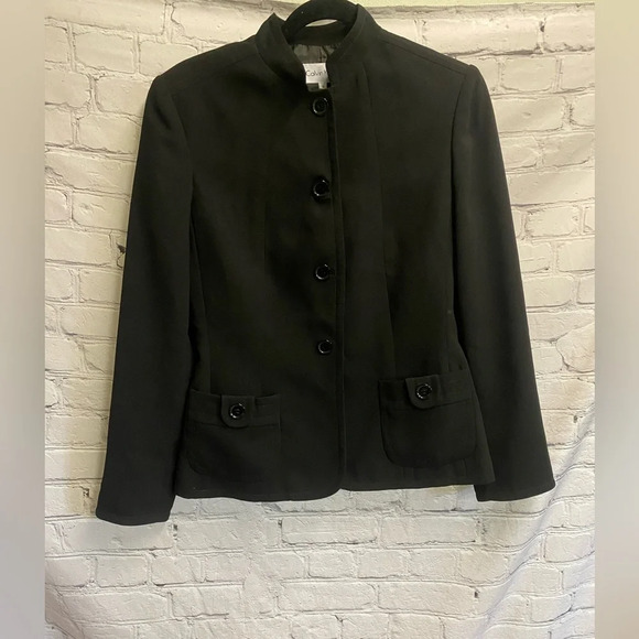 Calvin‎ Klein Women’s Long Sleeve Black Button Up Mock Neck Blazer Size 6 - Picture 1 of 14